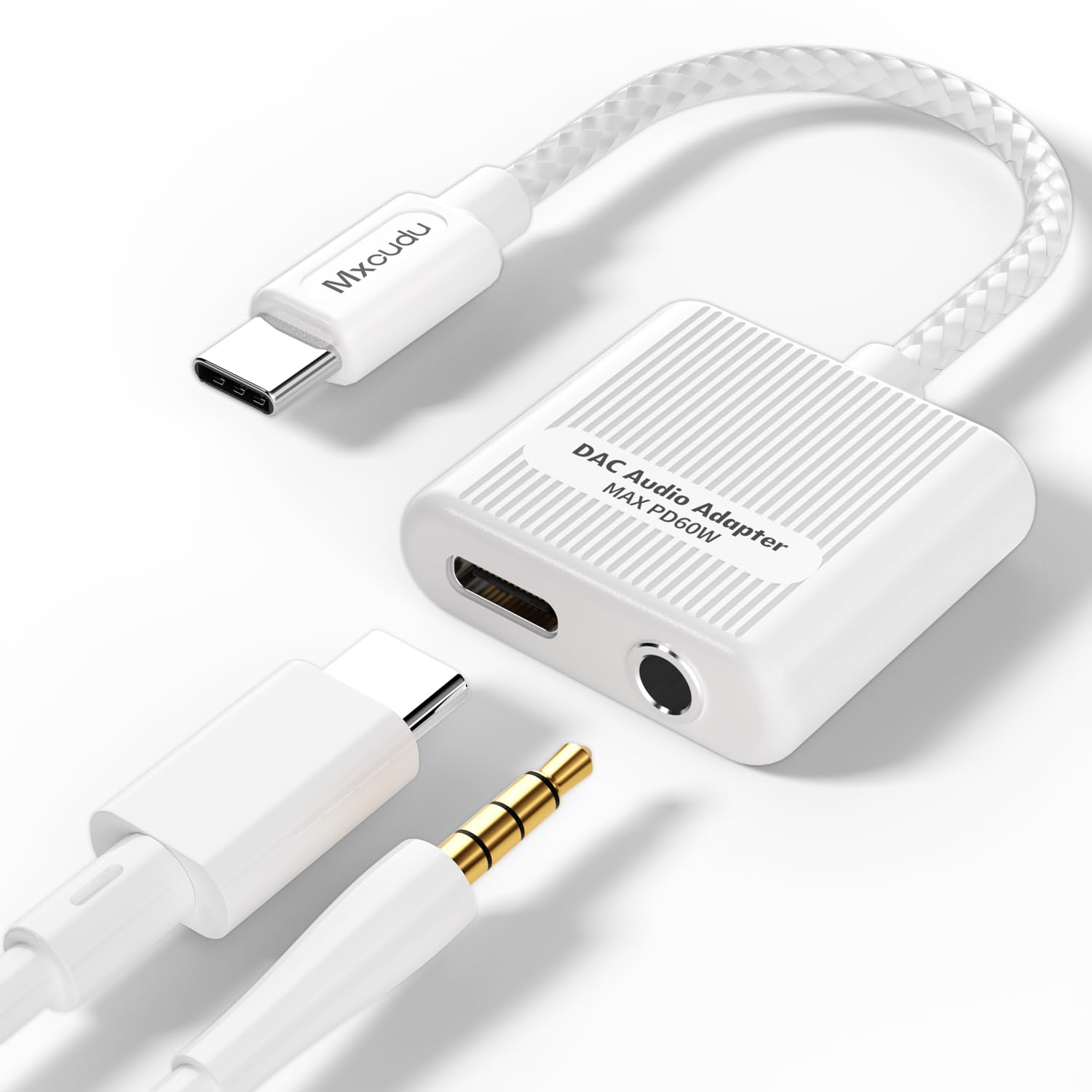 Mxcudu USB C to 3.5mm Headphone and Charger Adapter, 2 in 1 USB C to 3.5mm Aux Audio Jack with PD 60W Fast Charging Dongle Compatible with iPhone 15/15 Pro Max, Galaxy S24/S23/S22, Google Pixel 8/7/6