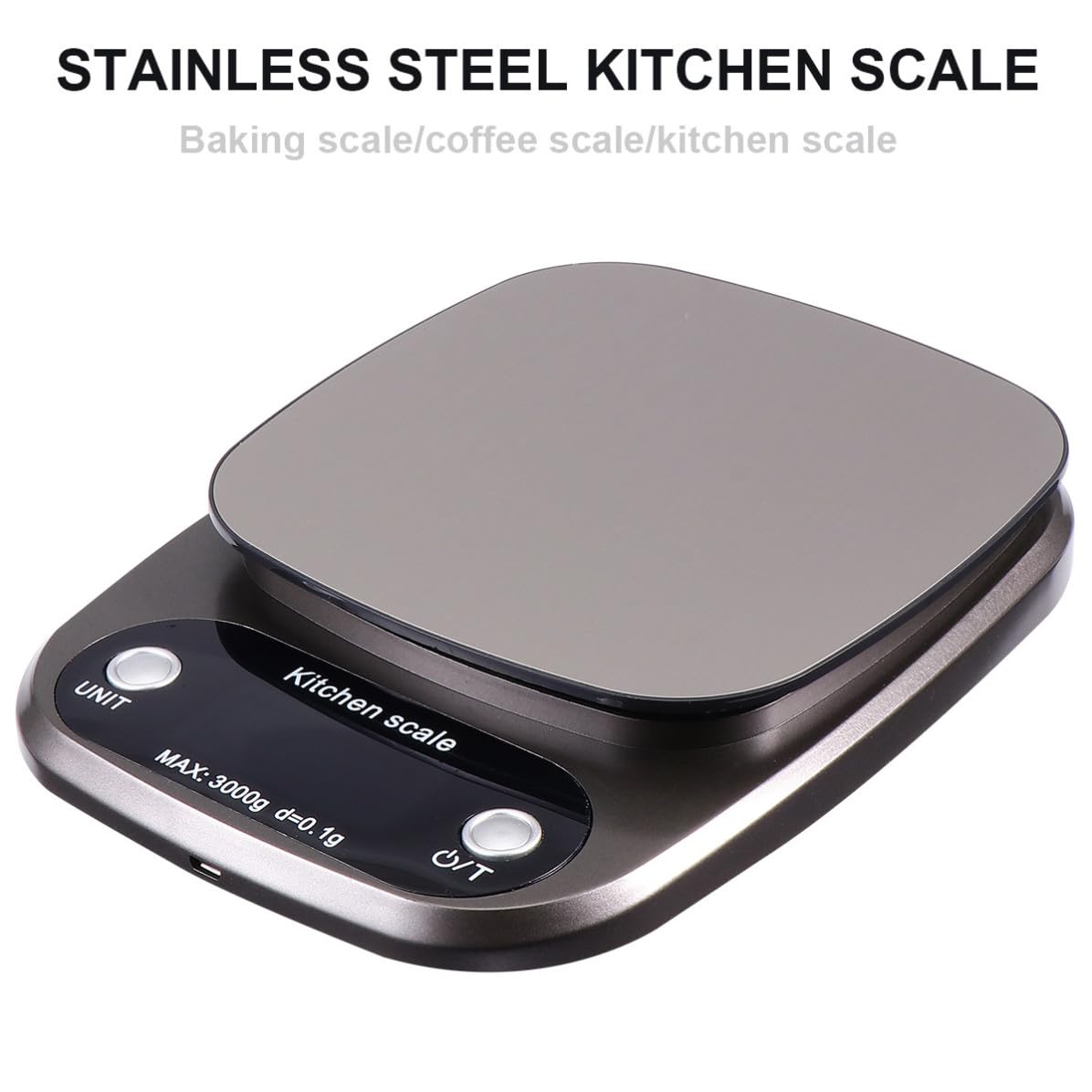 Operitacx Digitale Küchenwaage Wiederaufladbare Portable Waage aus Edelstahl 3 Kg/0,1g Präzise Lcd Anzeige für Küche und Schmuckgebrauch
