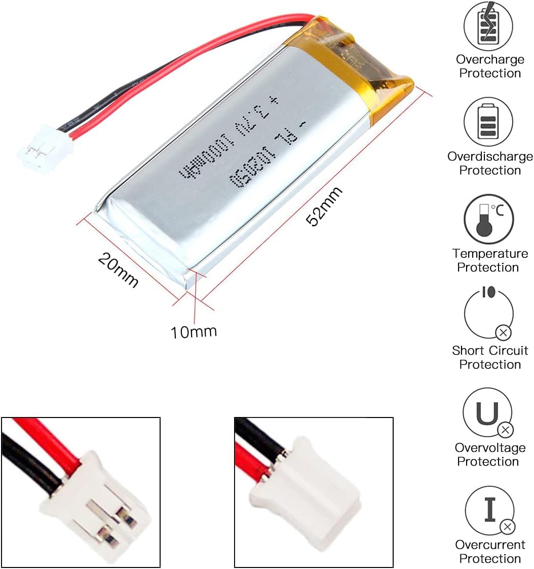 Amazon | 3.7V 1000mAh バッテリー 102050 リチウムポリマーイオン充電