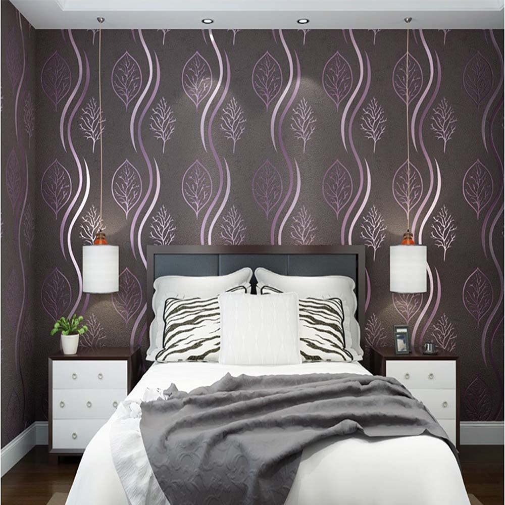 Papier peint moderne violet 3D pour habillage mural de salon TV et chambre cocooning