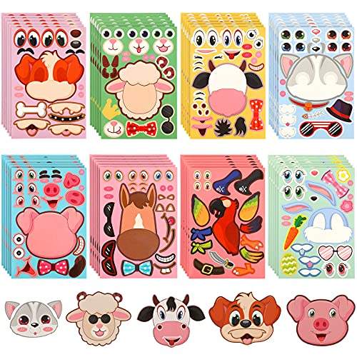 48 Pieces Make a Face Animal Stickers Make Your Own Animal Stickers Farm Zoo Themed Fun Stickers for Kids Party Favors, Rewards, Art Craft with 8 Designs (Adorable Style)