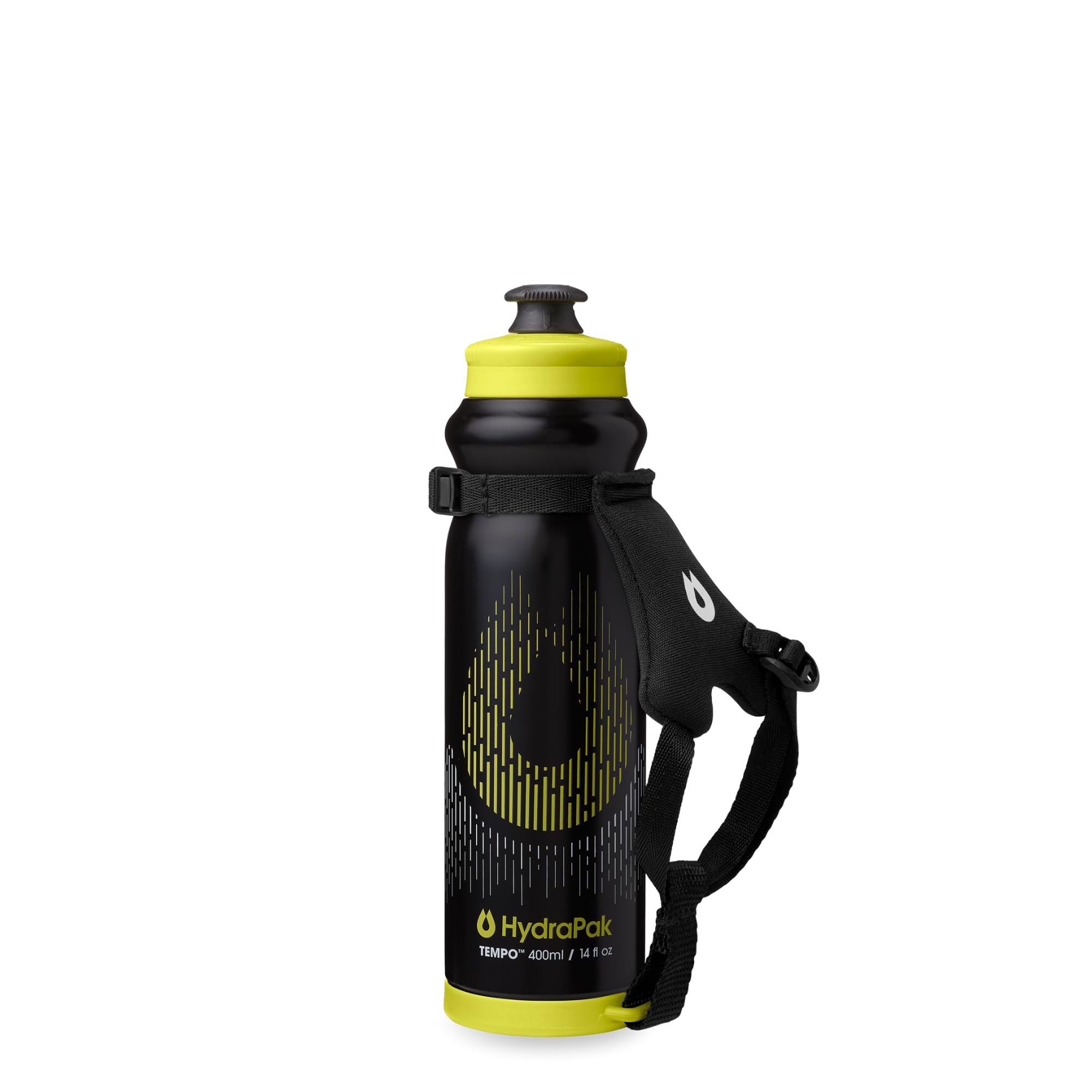 HydraPakTempo Pro 400ml - Handheld Running Squeeze Bottle for Training and Race Day Hydration with Removable Strap (400ml/13oz) - Black