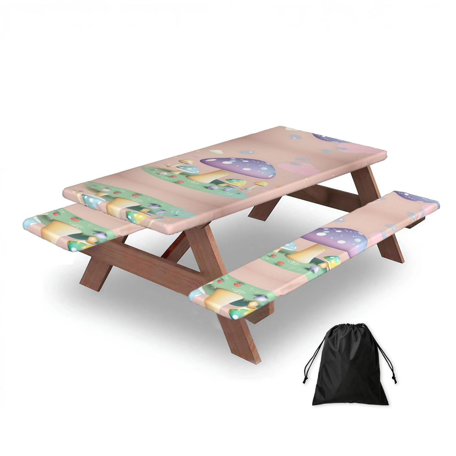Zqytgfdc Black Cartoon Mushroom Rectangular Water-Repellent Picnic Tablecloths, Outdoor Camping, Picnic, Bbq