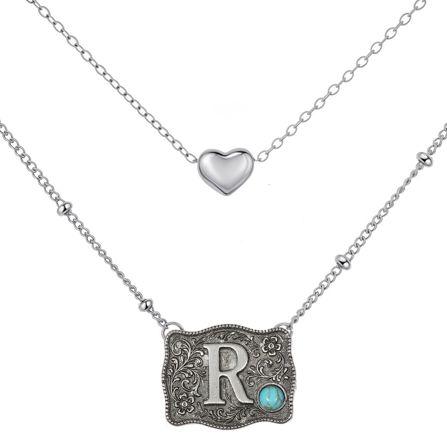 Belt Buckle Bracelet Initial Letter A-Z Bracelets Western Cow Tag Bracelet Belt Buckle Necklace Western Style Initial Letter Pendant Necklace