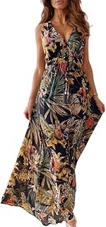 Yutdeng Women's Summer Long Strappy Dress Summer Dress Long V Neck Floral Pattern Backless Sleeveless Maxi Dresses Boho Beach Dress Flower Dress Long Dress Summer Elegant
