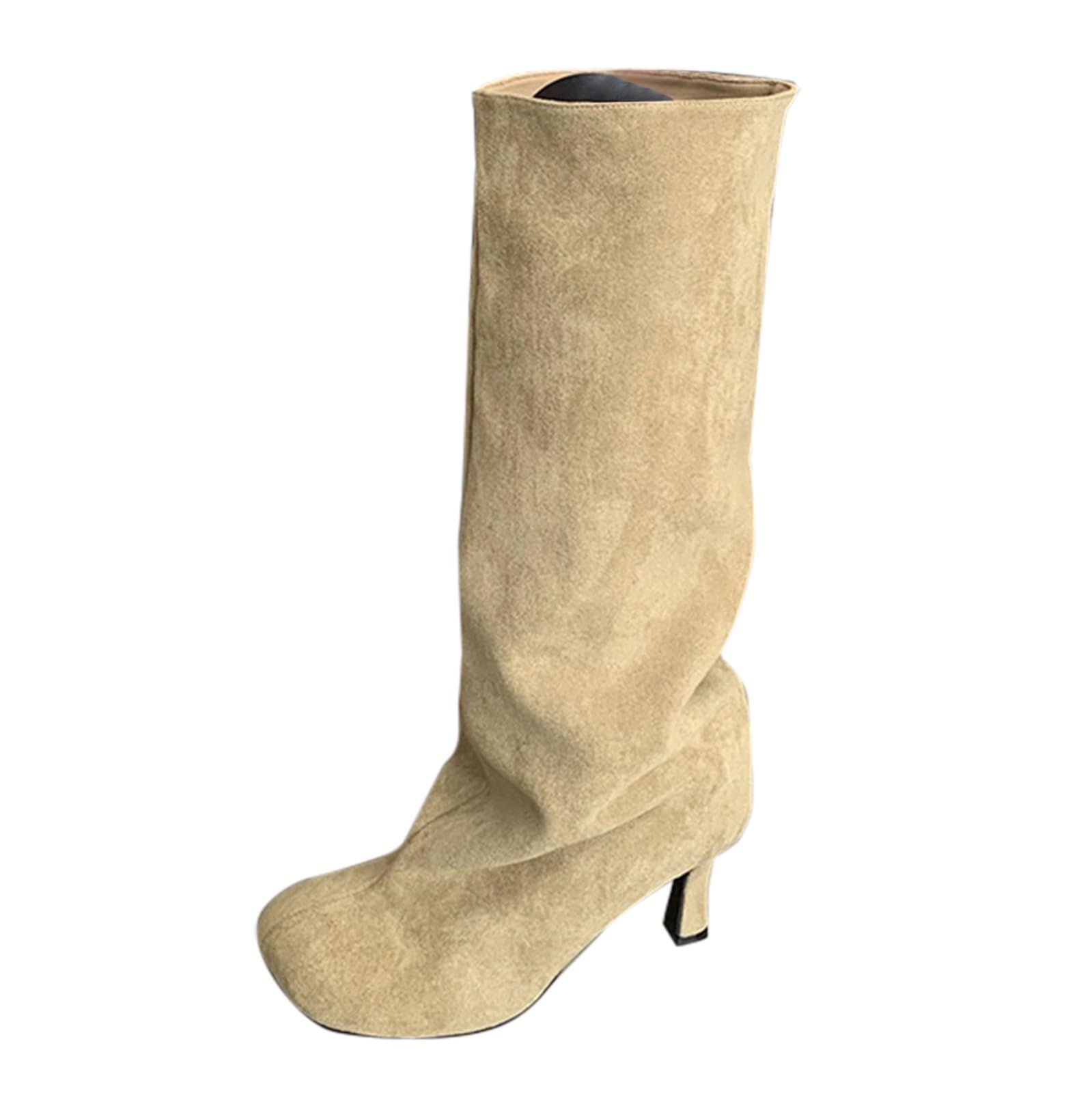 Botas de mujer con puntera ancha, botas altas para mujer, por encima de la rodilla, suela interior con cremallera, botas de mujer con tacón cómodo, botas de montar de tacón bajo para