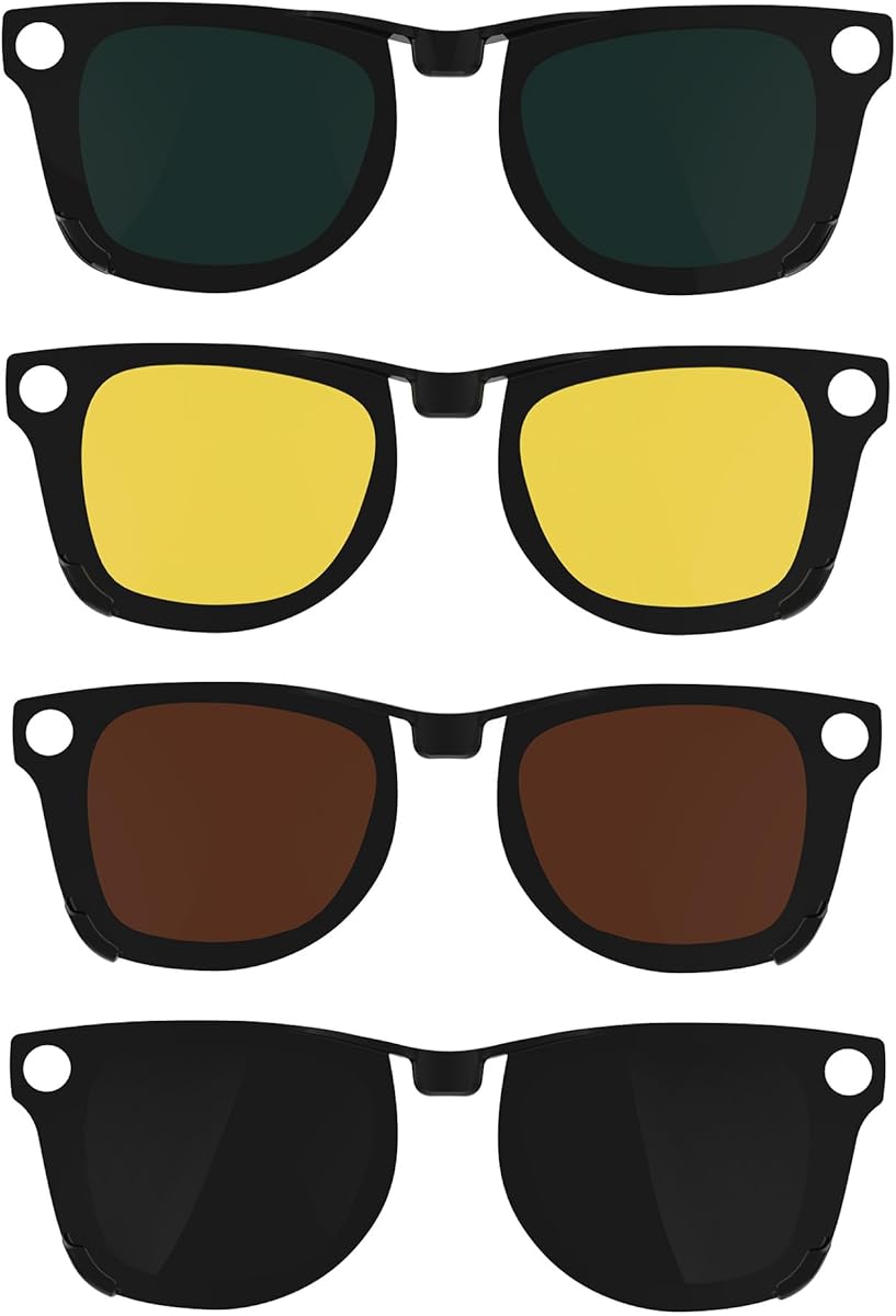 4Pcs Polarized Clip for Ray-Ban Meta Wayfarer RW4006 Smart Glasses (Size M 50-22), Discoloration Clips for Ray-Ban Meta Wayfarer Protect Your Eyes, Cool and Fashion (Black+Green+Brown+Yellow)