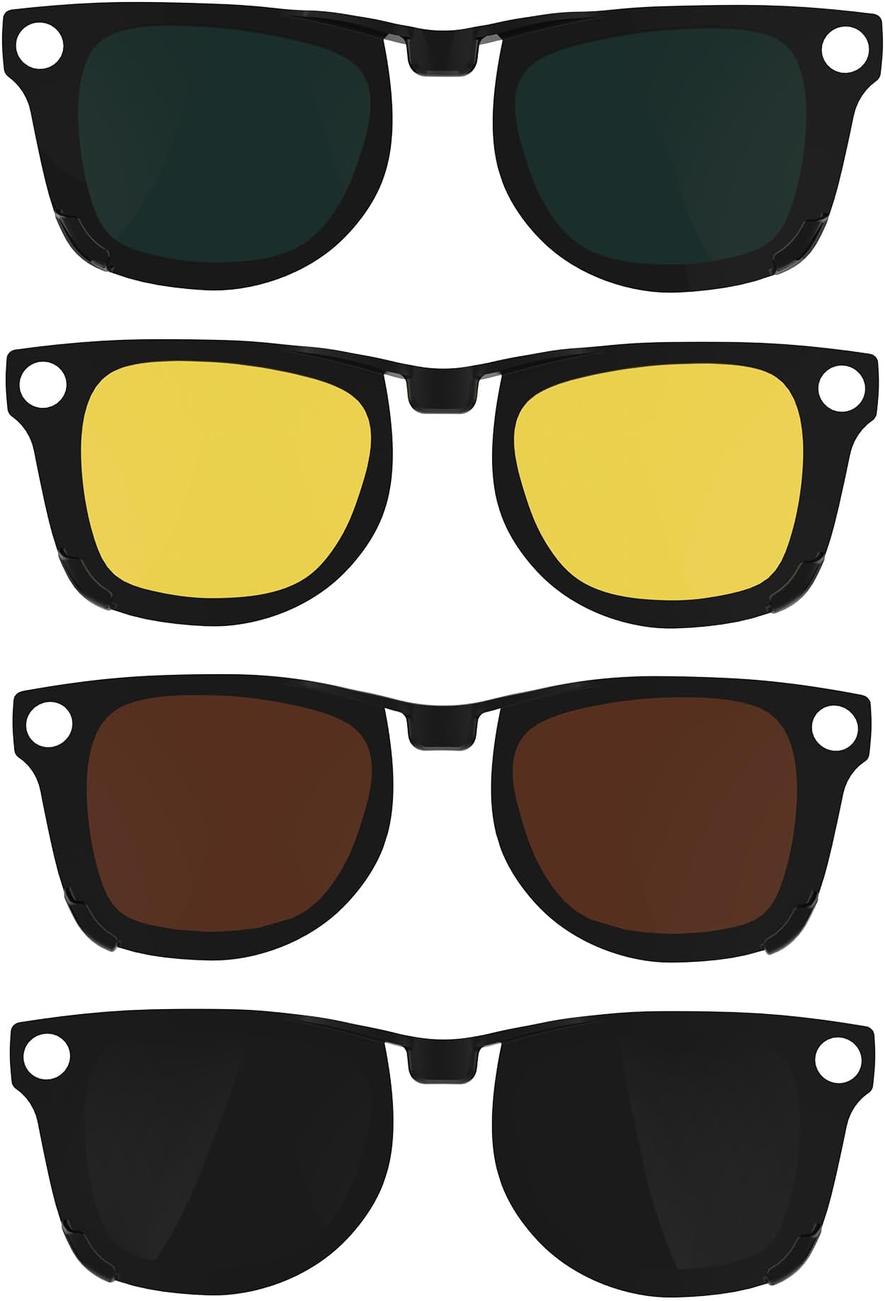 4Pcs Polarized Clip for Ray-Ban Meta Wayfarer RW4008 & Gen 2 RW4012 Large (53-22), Discoloration Clip-on for Meta Wayfarer Gen 2 Protect Your Eyes, Cool and Fashion (Black+Green+Brown+Yellow)