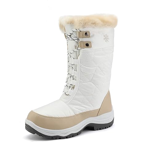 DREAM PAIRS Women's Warm Faux Fur Lined Mid-Calf Winter Snow Boots - 12 - Goose/Beige White