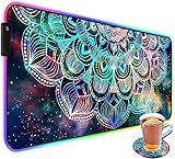 CICPLKSE Customized RGB Gaming Mouse Pad and Coffee Coaster,Large Glowing Led Anti-Slip Rubber Base Computer Keyboard Desk Mouse Mat 31.4x11.8 Inch,Mandala in Galaxy