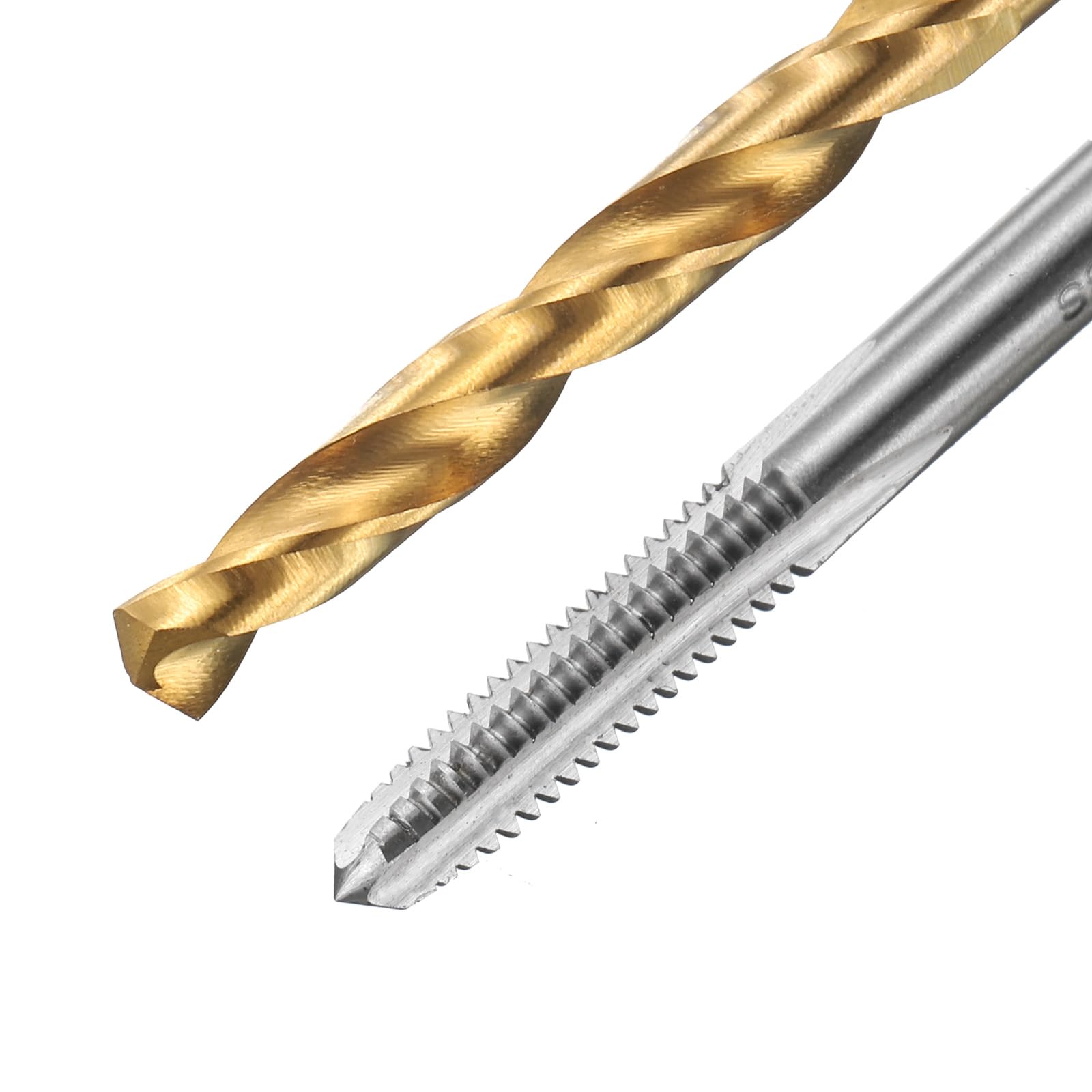 Set di maschi e punte da trapano, 2 maschi per filettatura metrica a scanalatura dritta M5 x 1 e 2 punte elicoidali da 4,0 mm, kit di utensili per filettatura HSS-6542 non rivestiti/rivestiti in ti