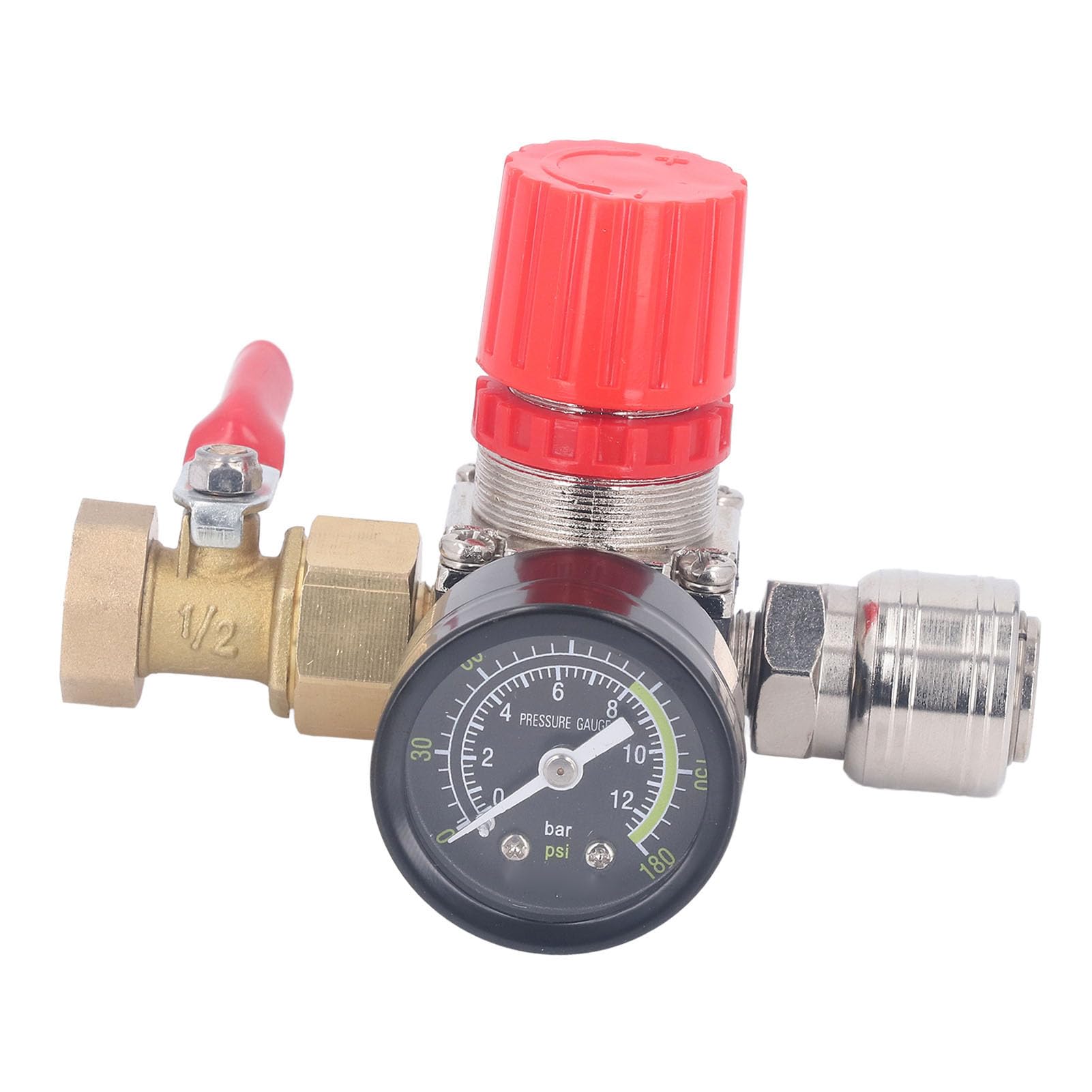 Marhynchus Régulateur du Compresseur D'air avec Jauge 0-180psi 4 Voies de Vanne pour Outils Pneumatiques avec Bouton de Réglage en Plastique (1/2 pouce)