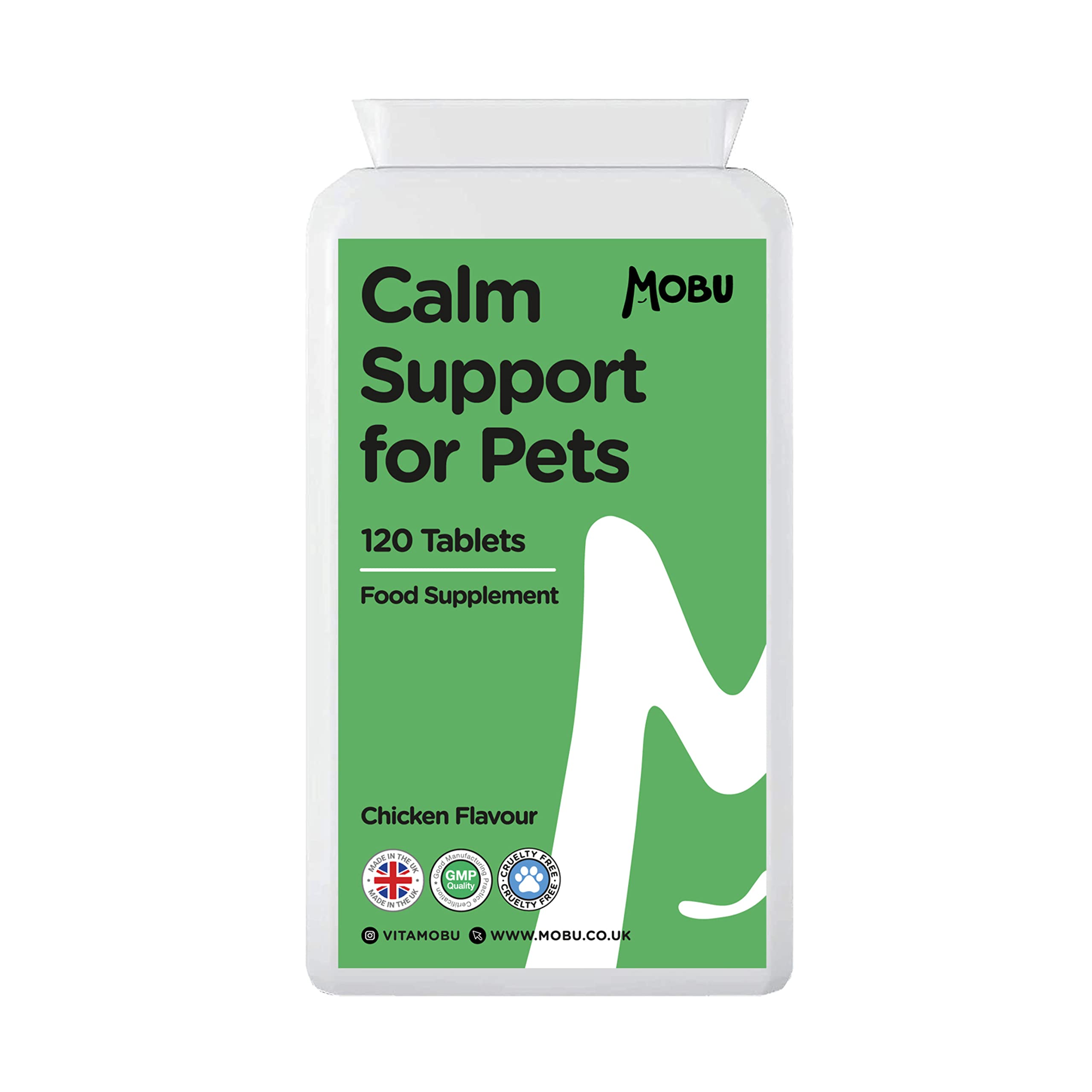 MOBU Calm Support Tablets for Dogs | Chicken Flavour | Aggression, Anxiety & Stress Support | Natural Blend for Dogs & Cats | Calming Supplement UK