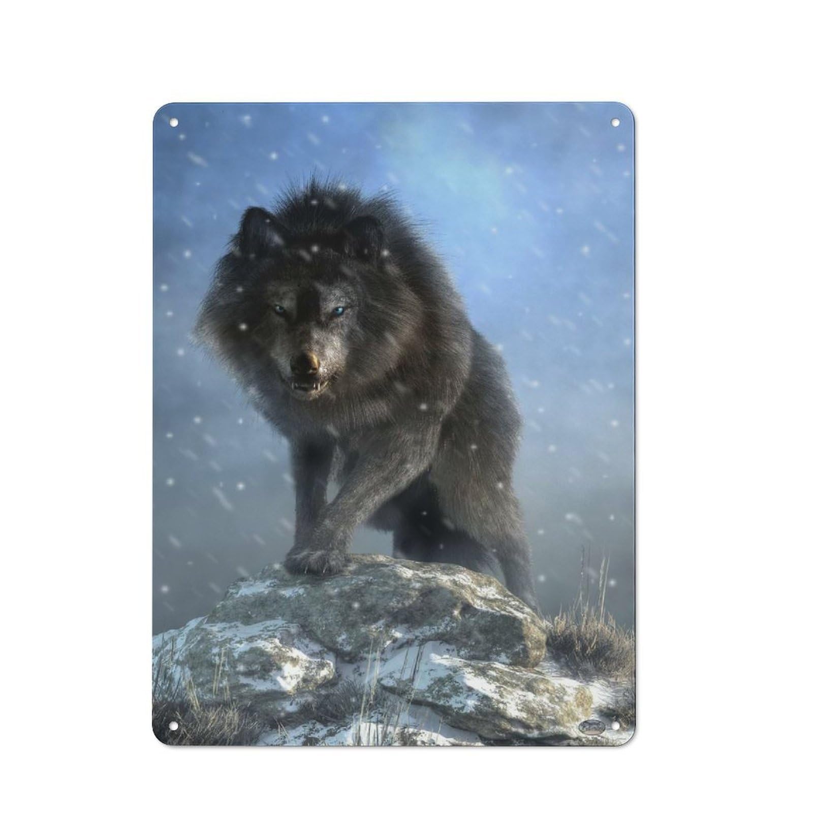 Junmoney Style-10 Tin Wall Plaque 40X30cm With Dire Wolf For Garage Wall, Suited To People Furnishing A Garage