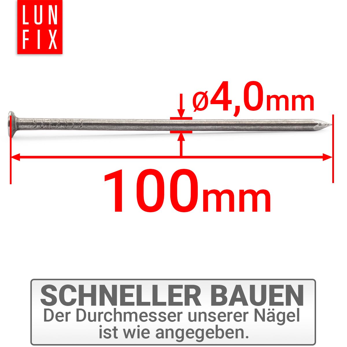 Drahtstifte 4,0 x 100 mm - 5kg (ca. 490 stk.) Holznägel für Bauarbeiten Unverzinkter Baunägel Stahlnägel 100mm lang blank Nägel Senkkopf