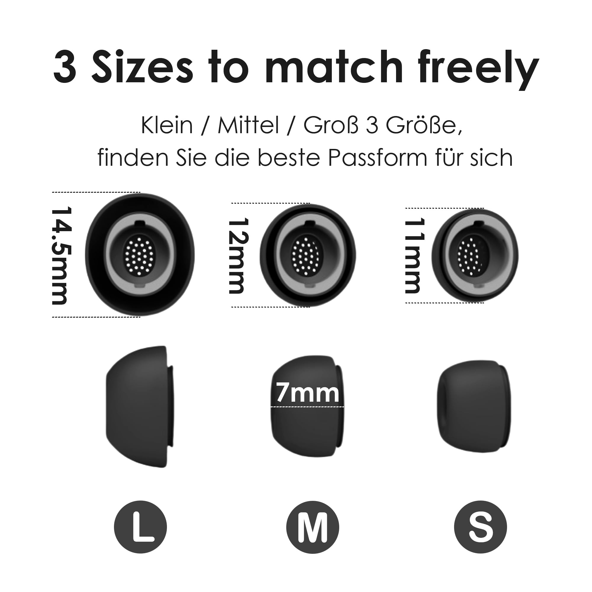 Silikonowe zatyczki do uszu do Samsung Galaxy Buds 3 Pro, kompatybilne z akcesoriami zapasowymi Galaxy Buds 3 Pro, czarne, L/M/S (3 pary) (S/M/L)