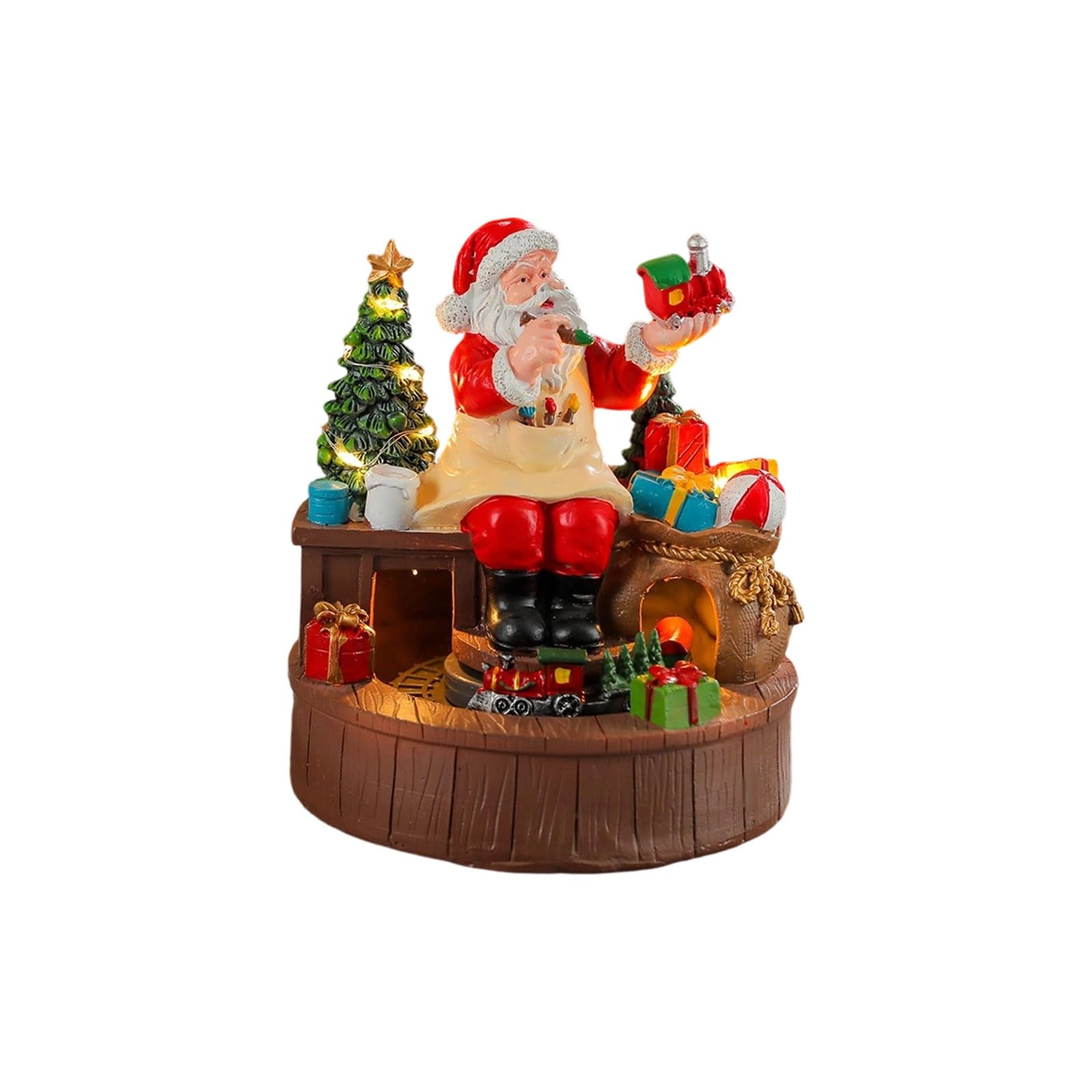 PANGBOER Decoración navideña con USB o batería, Caja de música giratoria, Adorno de con Estilo de Resina LED cálido para estantes, Casas navideñas iluminadas, Caja de música, Centro de Giratorio