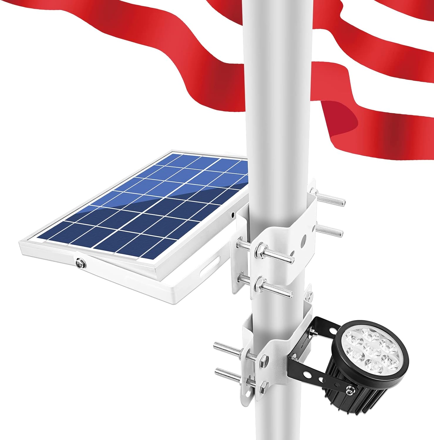 APONUO Solar Flag Light - Fits 1.4-3' Flag Poles, 2 Brightness Levels, Dusk to Dawn, IP65 Waterproof, Brightest for Outdoor Landscape, Patio (White)