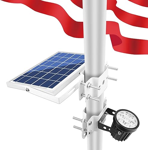Miniatura 7 de APONUO Luz solar para asta de bandera, diseño de soporte alimentado por energía solar, se adapta a mástil de bandera de 1.4 a 3 pies, 2 brillos del