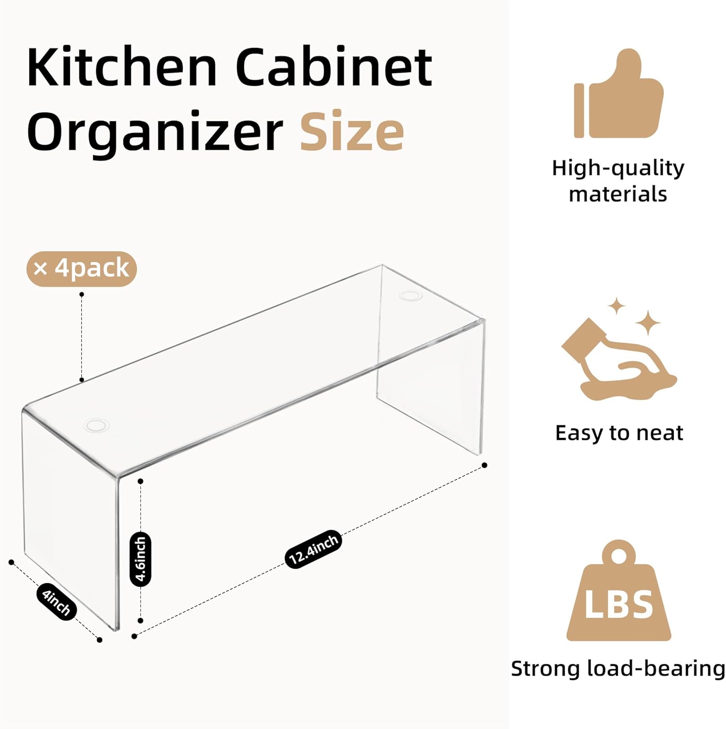 4 Packs Cabinet Organizer Shelf, Acrylic Kitchen Counter Shelves Organizer, Spice Rack for Dishes, Spices, Soda Cans and Bottles?12.4 x 4 x 4.6 inch?