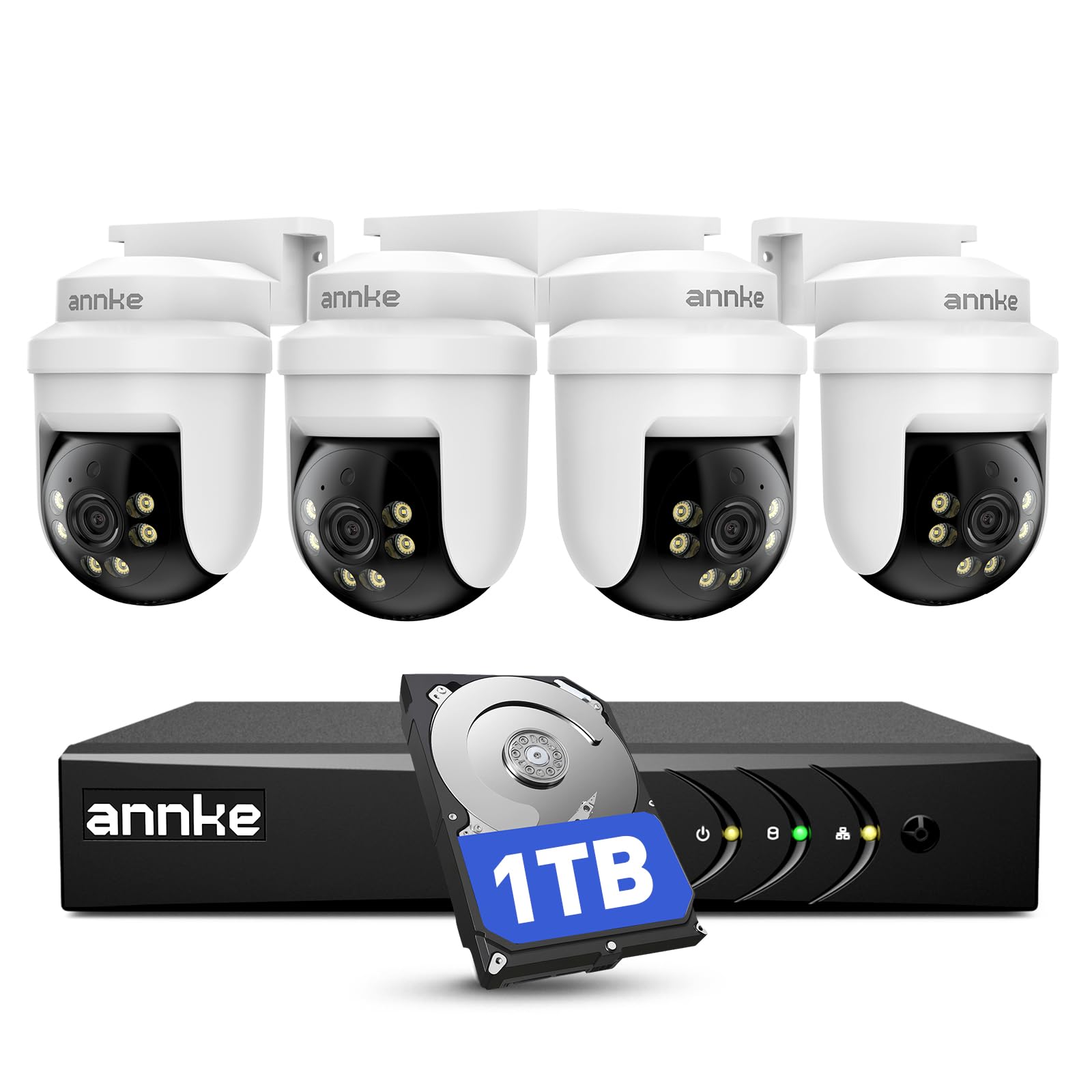 ANNKE 3K Kit Telecamere Videosorveglianza Cablate per Esterni, 4X 3K PTZ Telecamere con Audio, 5MP Lite DVR 8 Canali con Rilevamento IA di Persone/Veicoli e Hard Disk 1TB, Visione Notturna IR 100ft