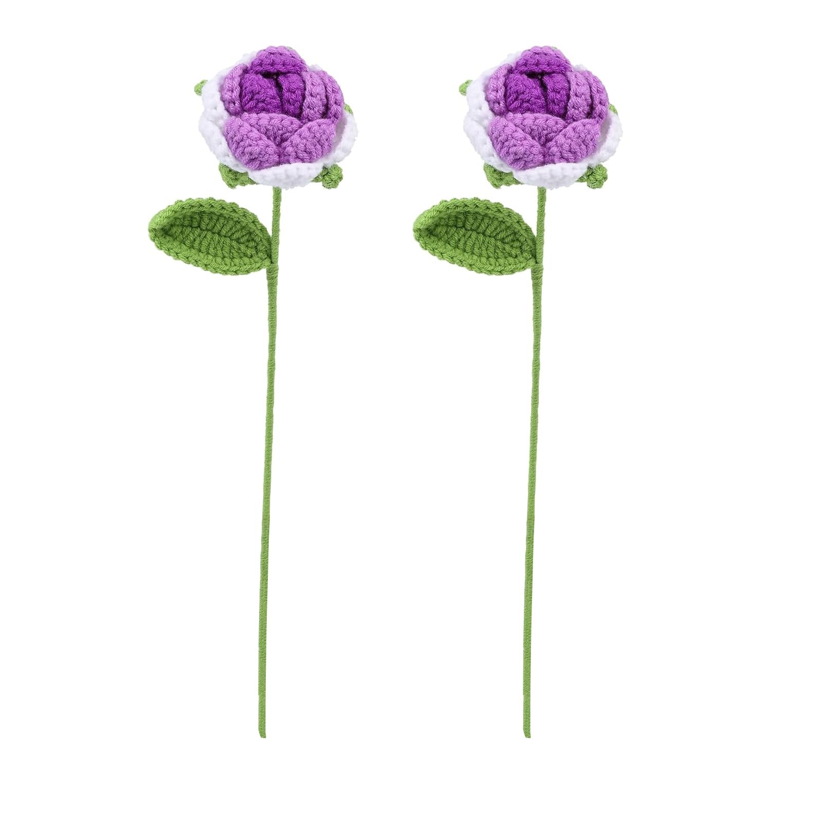 CVJdfhRE bridal bouquet， 2pcs Handmade Flowers Knitted Artificial Rose, Crochet Bouquet Hand Woven Product, Fake(Gradient Purplish)