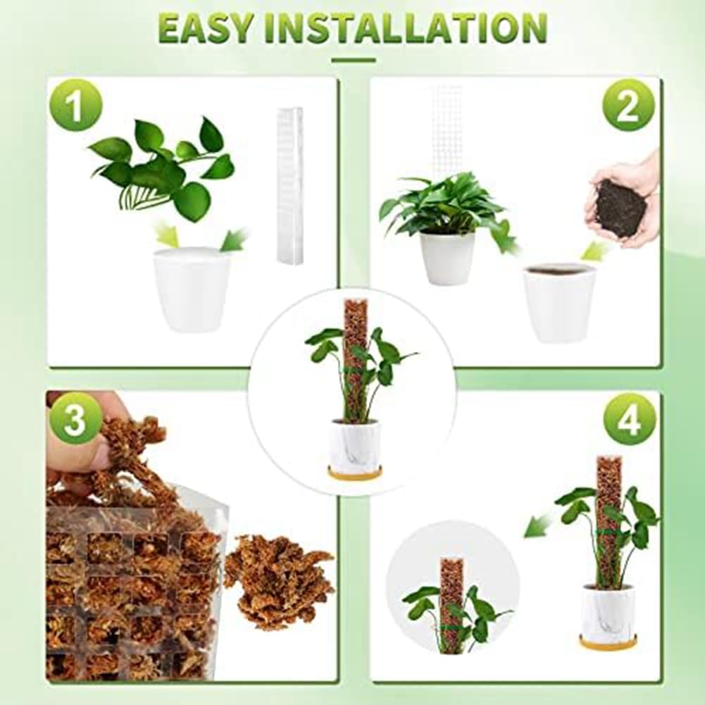 Set 6 Pali Di Muschio In Plastica 61 Cm Per Piante Rampicanti - Supporti Impilabili Con Ganci E Picchetti, Per Piante Da Interno/Esterno (Monstera, Edera)