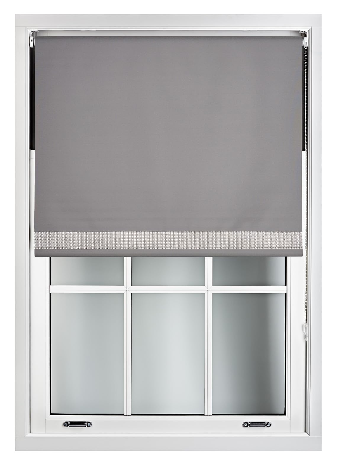FURNISHED Diamante Edge Blackout Roller Blinds - Black Out Thermal Fabric Insulated Window Blind with Decorative Diamante Glitter Trim, Grey Up to 60W x 210L cm — image 1