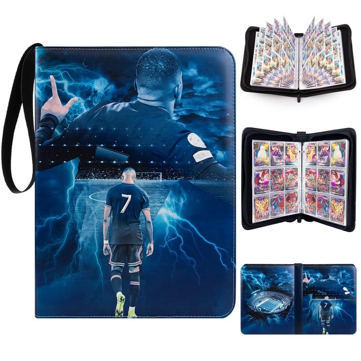 Egmelos Trading Card Binder, PU Leather Football Card Binder, Card Folders for 900 Cards with 50 Removable Sleeves, Collection Folder with Zip, Binder Album for Baseball Cards, Sports Star