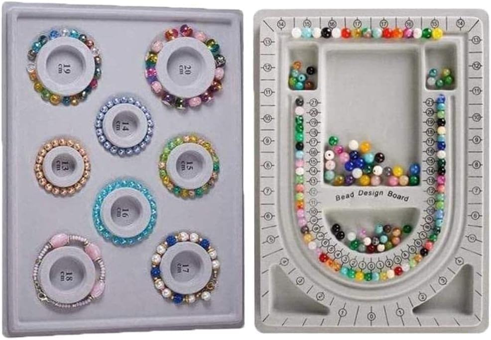 2 Pcs Bead Design Board Flocked Bracelet Design Board Flocked Bead Boards Necklace Beading Jewelry Organizer Tray DIY Jewelry Making Tray