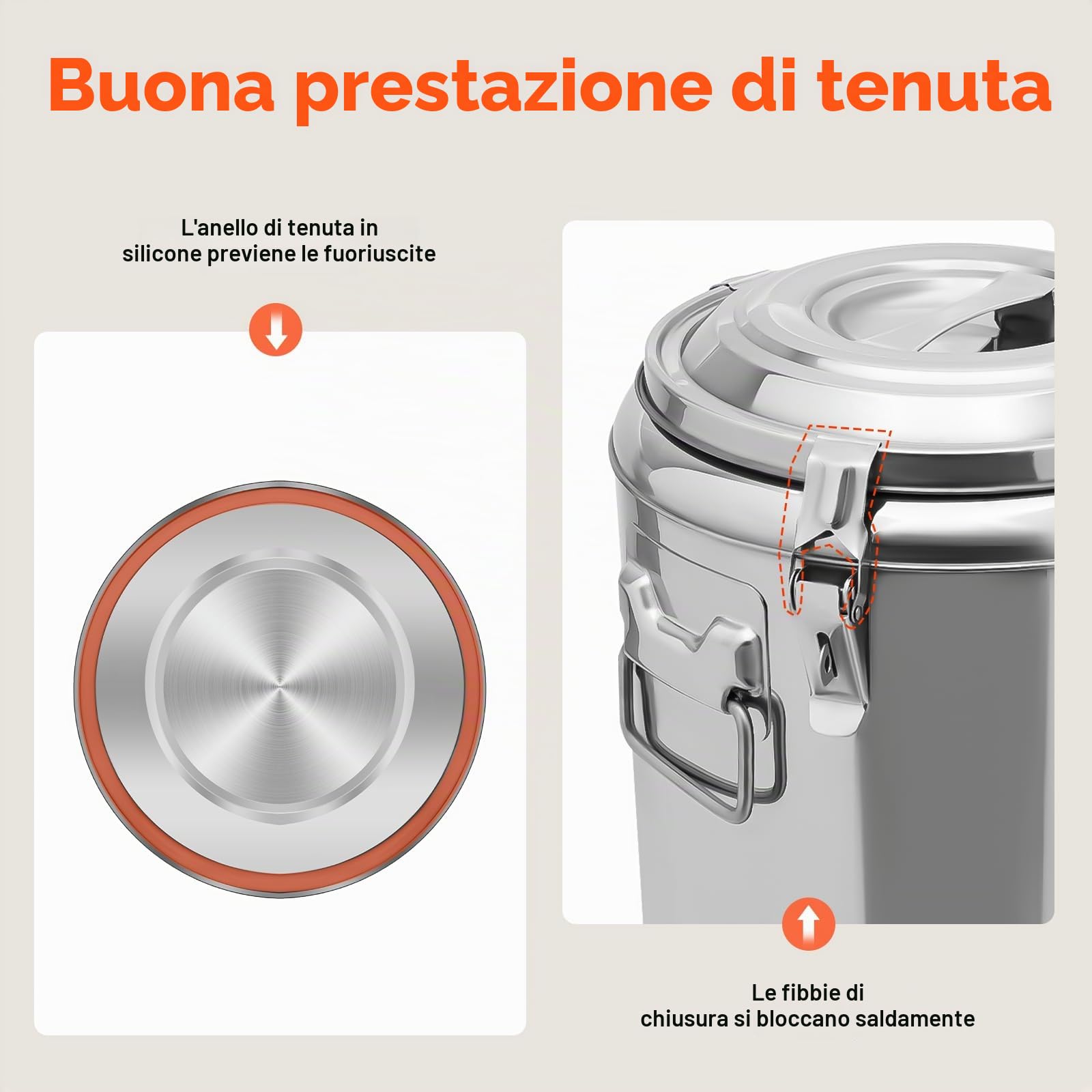 Contenitore Termico da Trasporto 14L per Cibo e Bevande, Contenitore per Alimenti in Acciaio Inox con Rubinetto, Maniglia, Coperchio, Fibbie, fino a 8 Ore di Mantenimento della Temperatura