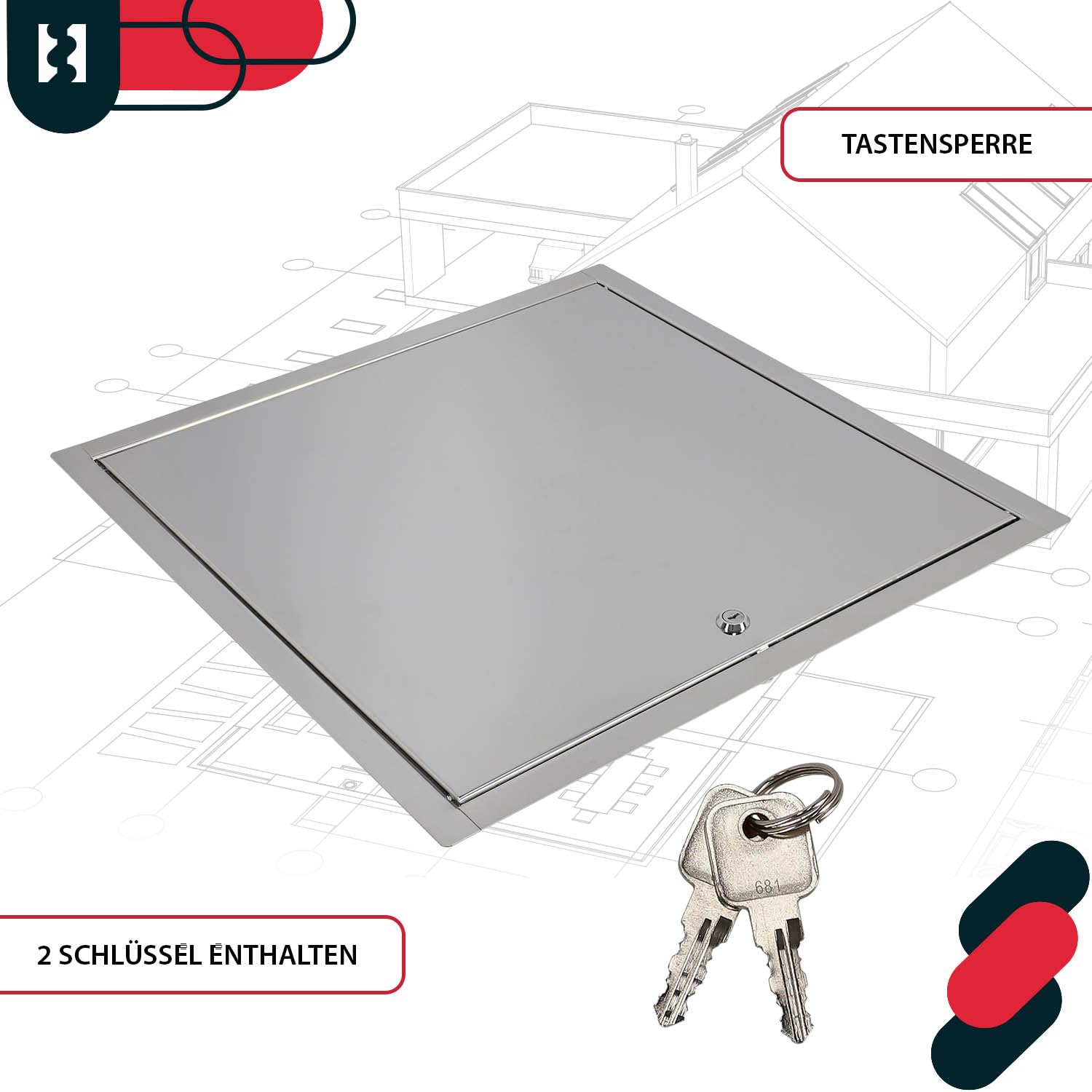 KOTARBAU® Sportello ispezione 60 x 60 cm con chiave In acciaio inox Sportello di manutenzione sportelli cartongesso