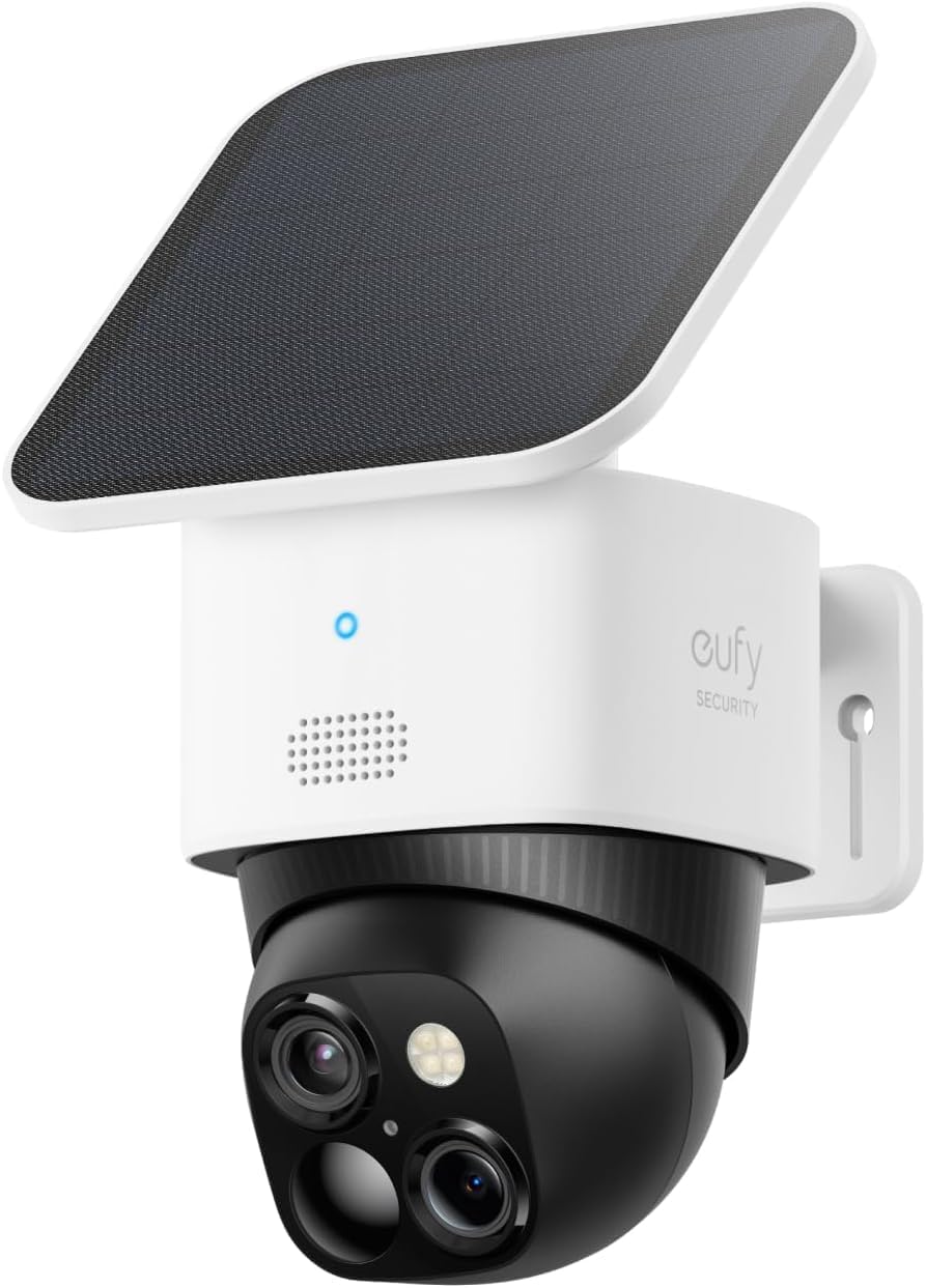 eufy Security SoloCam S340, Solar Security Camera, Wireless Outdoor Camera, 360 Degree Pan & Tilt Surveillance, No Blind Spots, 2.4 GHz Wi-Fi, No Monthly Fee, HomeBase S380 Compatible (Renewed)
