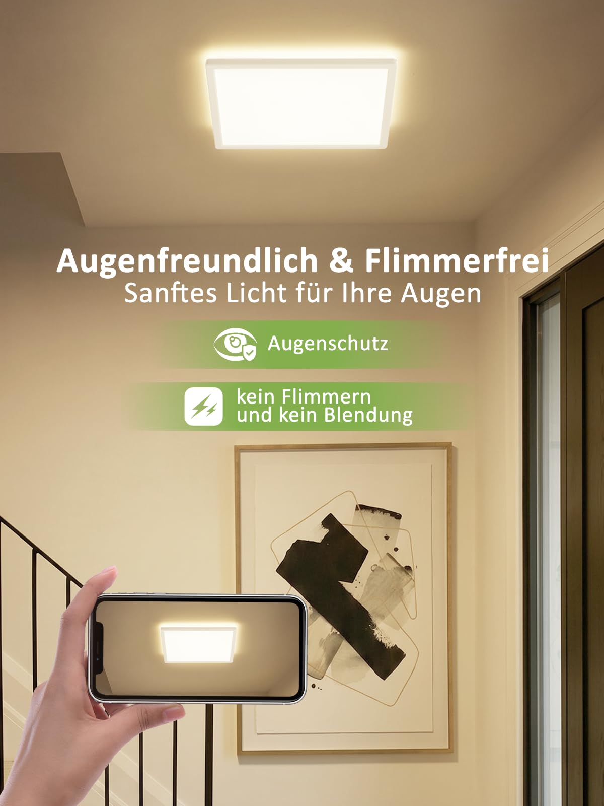 CBJKTX Plafonnier LED avec détecteur de mouvement carré 30x 0cm 18W 4000K