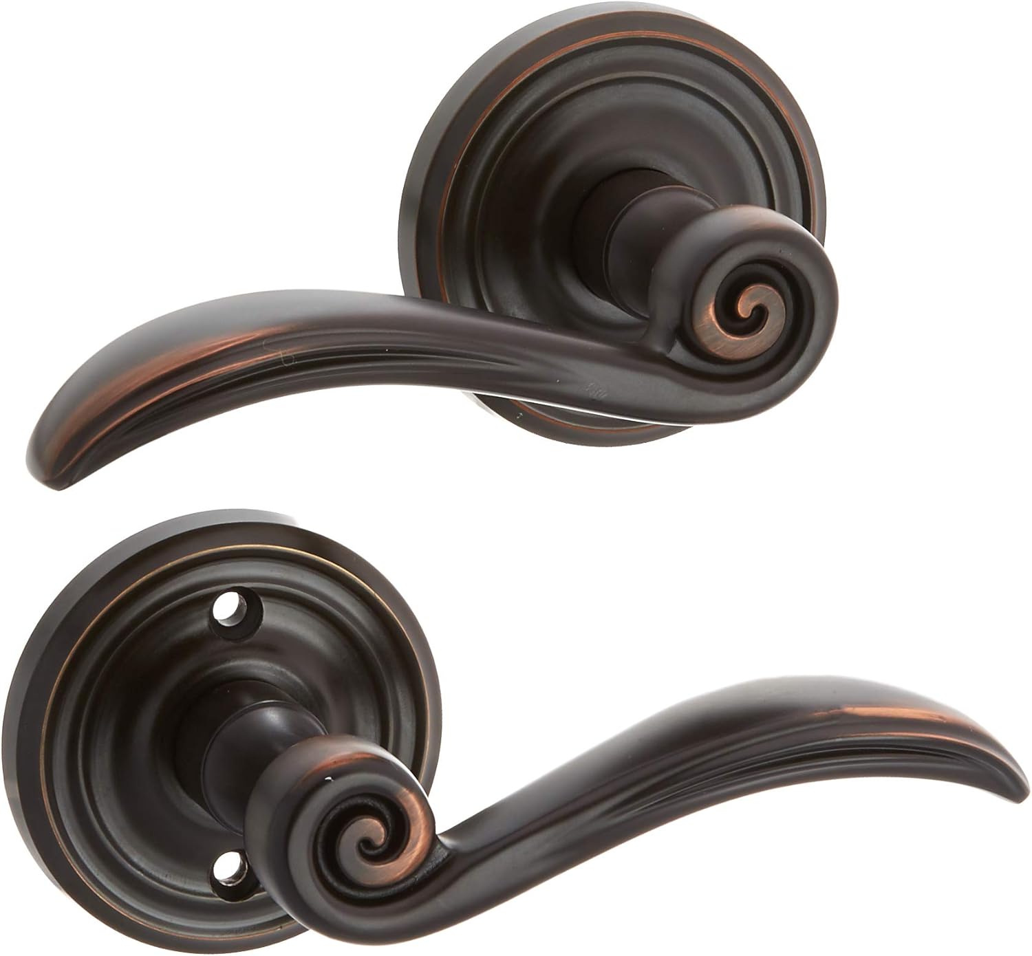 Classic Rosette Set with Elan Levers Right Hand Double Dummy in Oil Rubbed Bronze. Old Door Knobs.