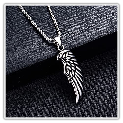 Mgutillart Punk Titanium Steel Angel Wing Pendant Feather Necklace(Steel) #TOP1