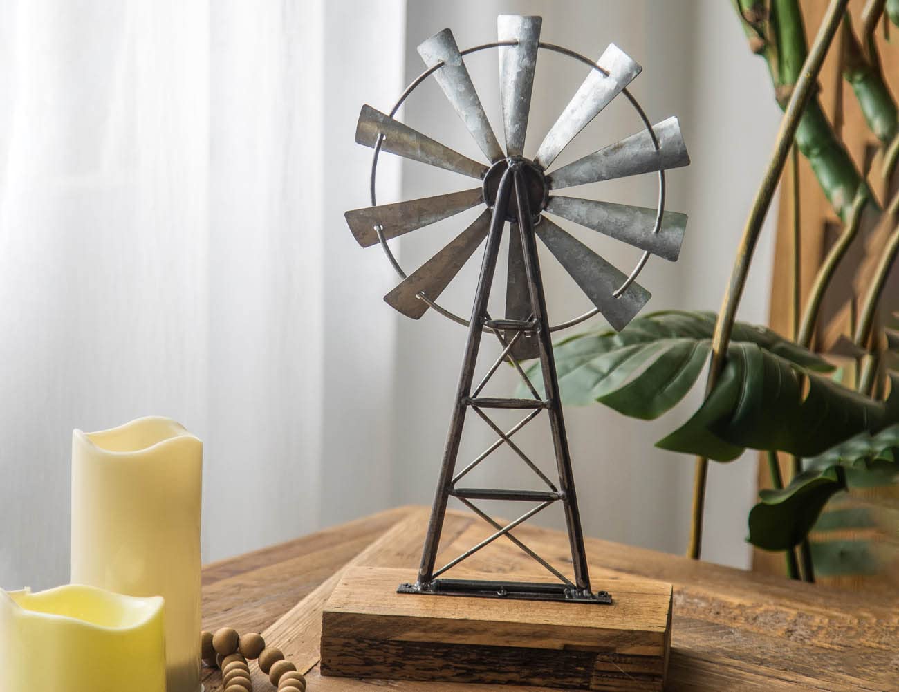 Tenfuju Farmhouse Windmill Table Top Decor Metal Galvanized Vintage Desk and Shelf,Decorative Farmhouse Kitchen Rustic Windmill Decor 1pack