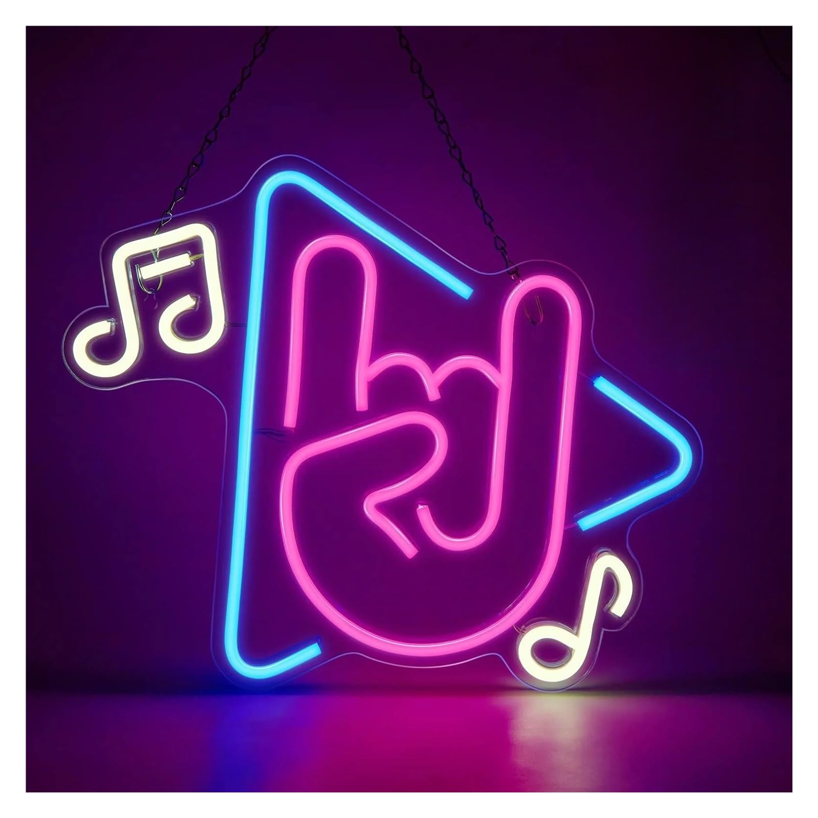 LEMST Sign Lamp Rock Music Gestures Neon,for Music Lovers Parties, Bars, Den Wall Art 34x40cm
