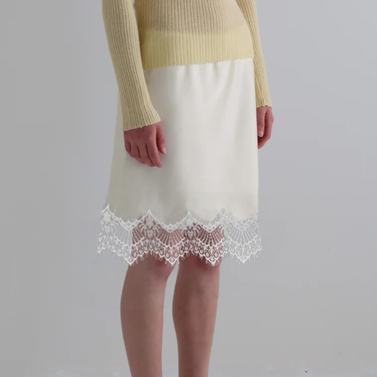Sexy Outfit Damen-Halbslip aus Satin mit Spitzenbesatz, elastischer Taille, kurzer Unterrock, Petticoat für Unterkleider, weicher Slip-Rock in den britischen Größen 6–24