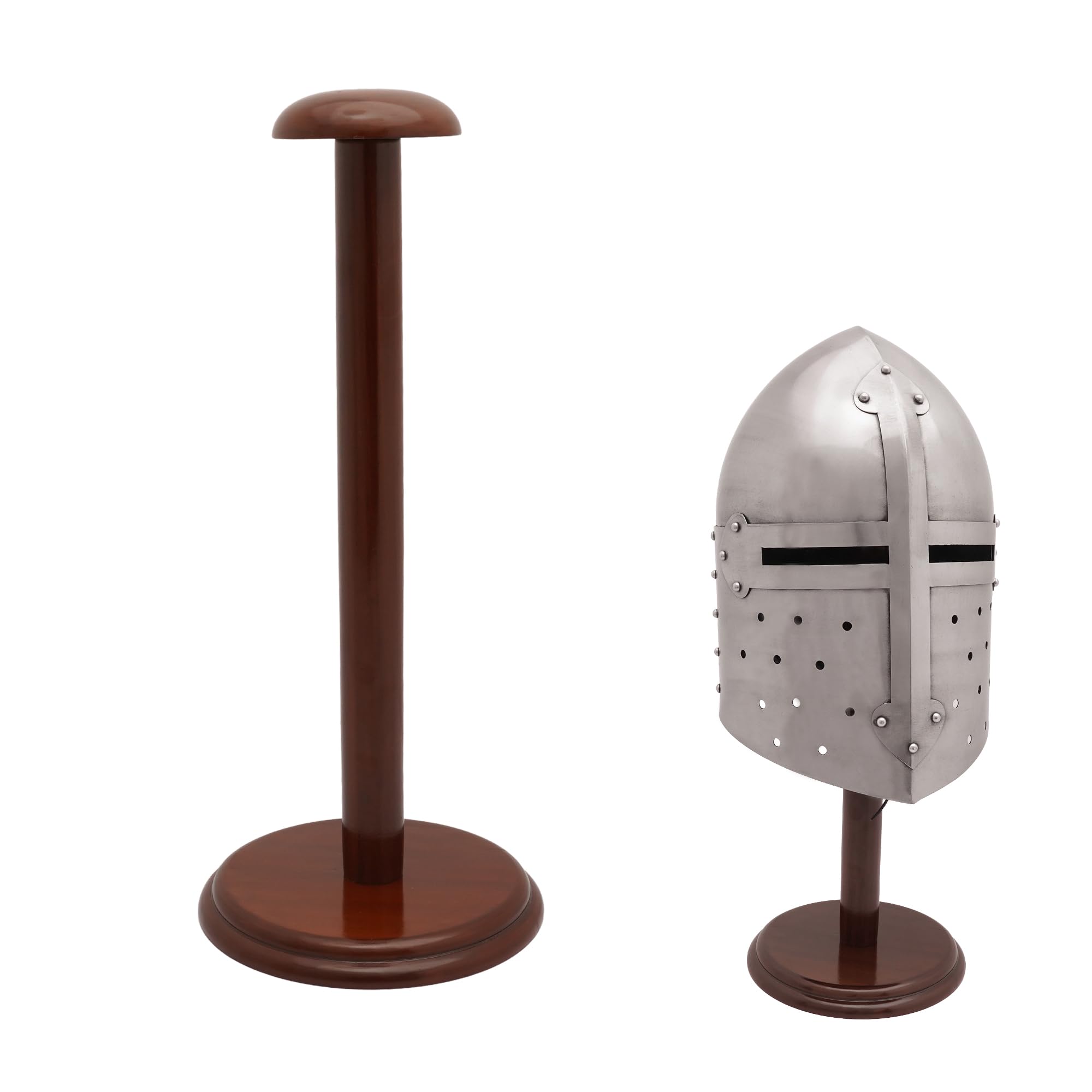 Lord of Battles Sturdy Wooden Helmet Stand for Medieval Renaissance Helmets Handcrafted Genuine Hardwood Décor Accessory 18 inches Walnut Polish