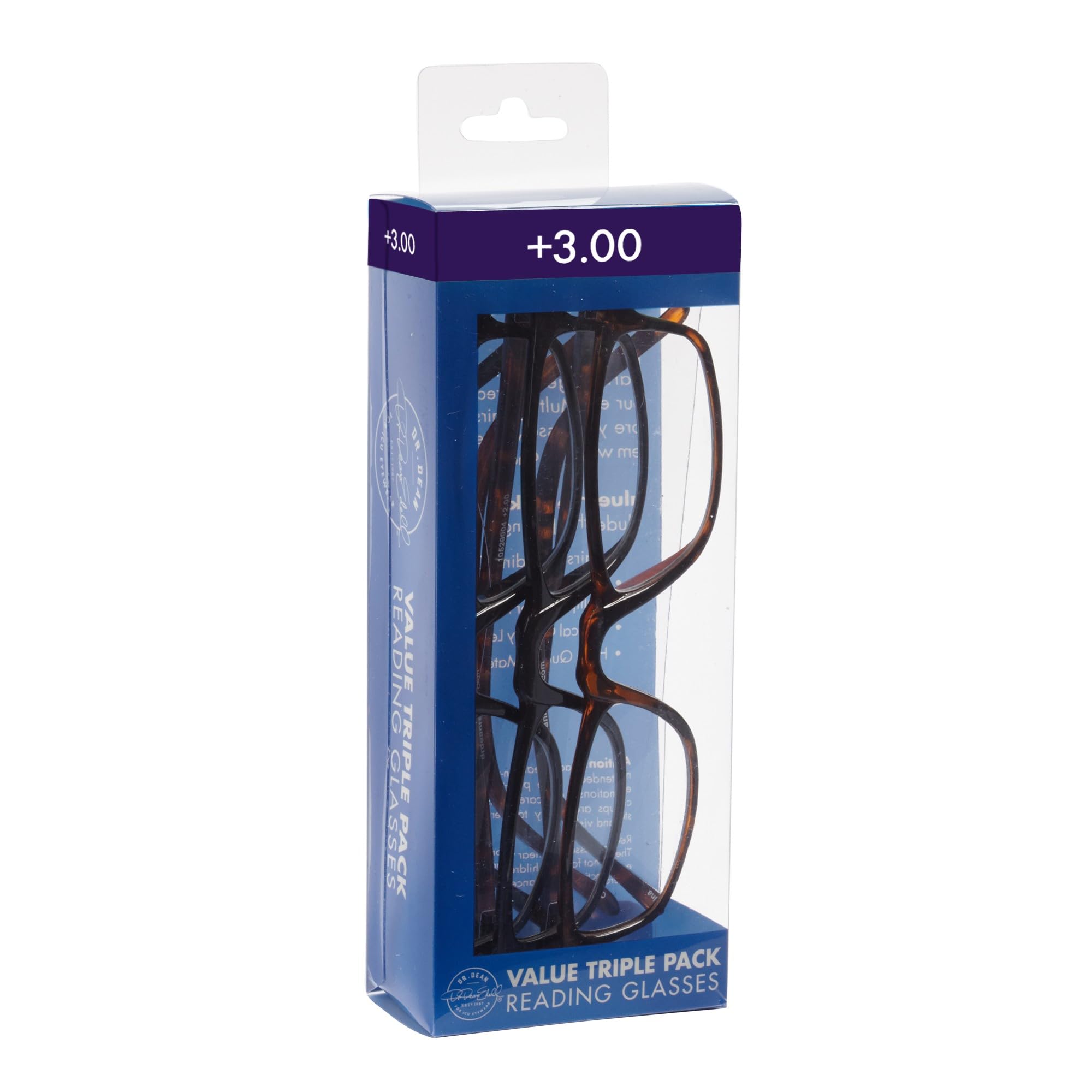 ICU EyewearRectangular Reading Glasses Set, Plastic, +3.00, Pack Of 3