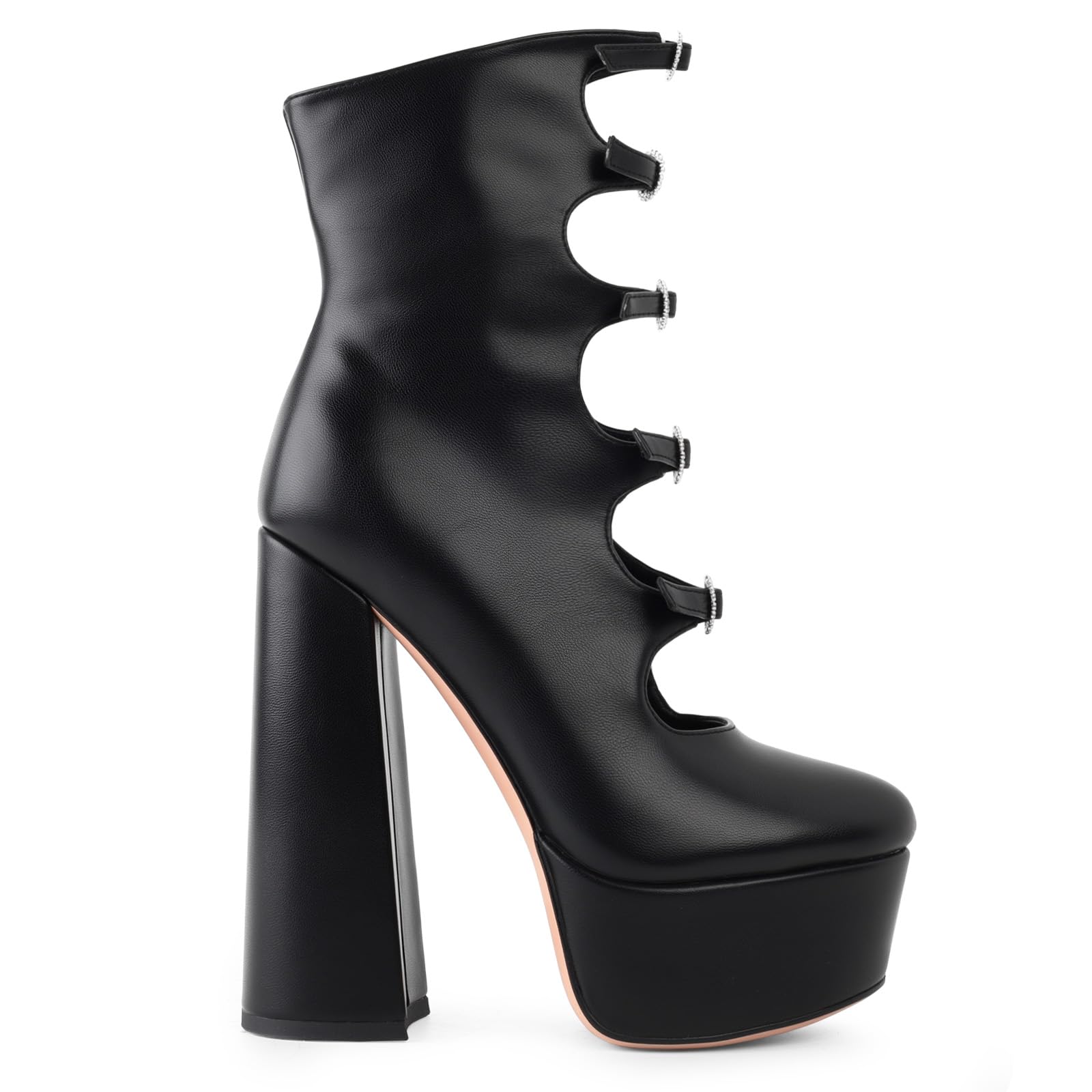 FancyQueen Platform Boots for Women, Chunky Platform Heels Goth Boots, Side Zipper Block Heels: 8 Shiny Black