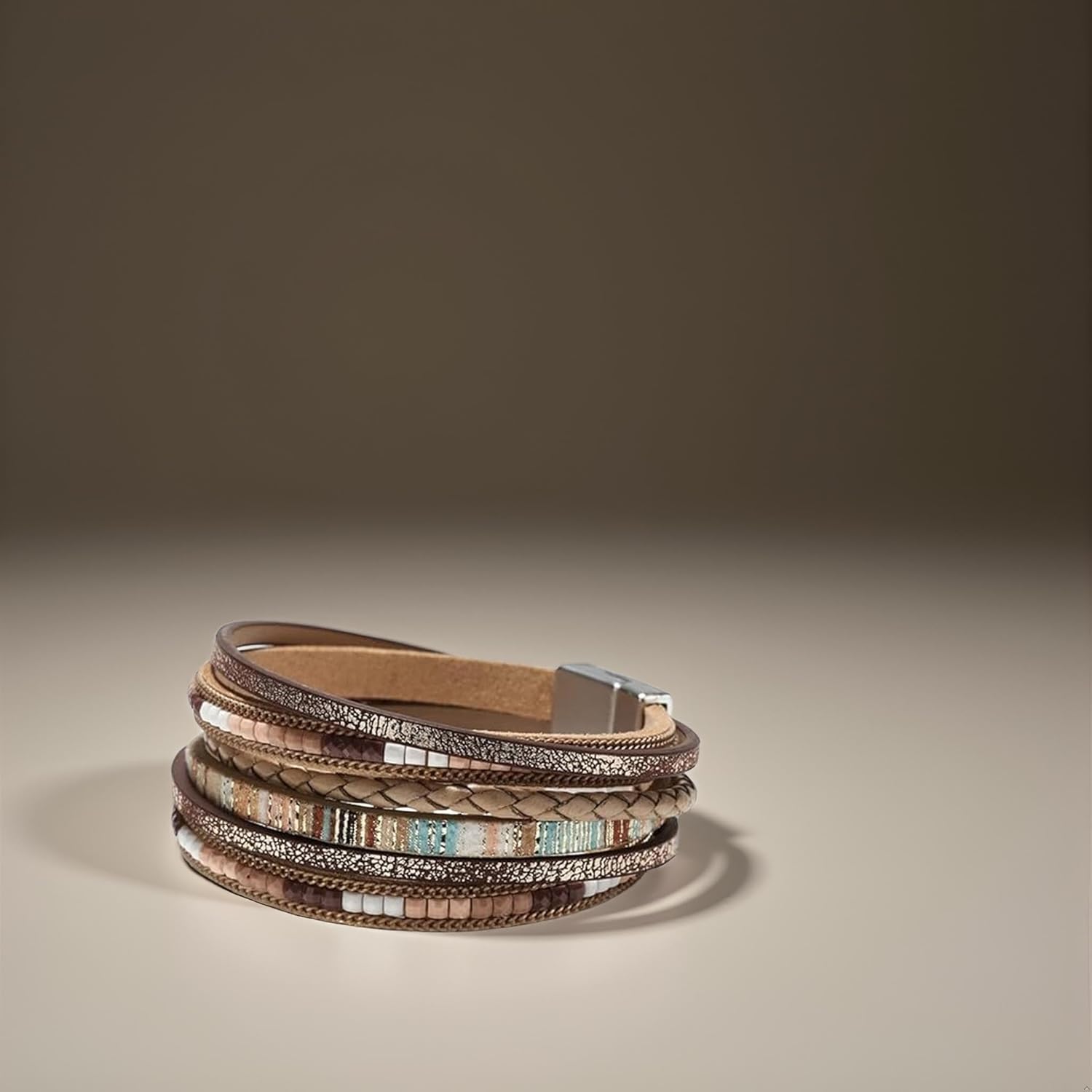 Leather Wrap Bracelets for Women,Leopard Boho Bracelet Multi-Layer Cuff Bangle Western Jewelry - Image 4