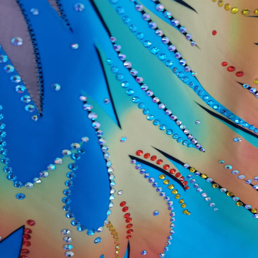 LIUHUO Justaucorps de gymnastique rythmique arc-en-ciel diamant sans manches à franges pour fille