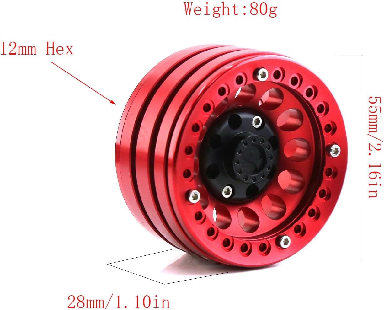 4PCS Aluminum Alloy 1.9" Beadlock Wheels Rim Heavy RC Rim 12mm Hex Wheel Hub Fit for Axial Wraith RR10 SCX10 90046 TRX4 TRX6
