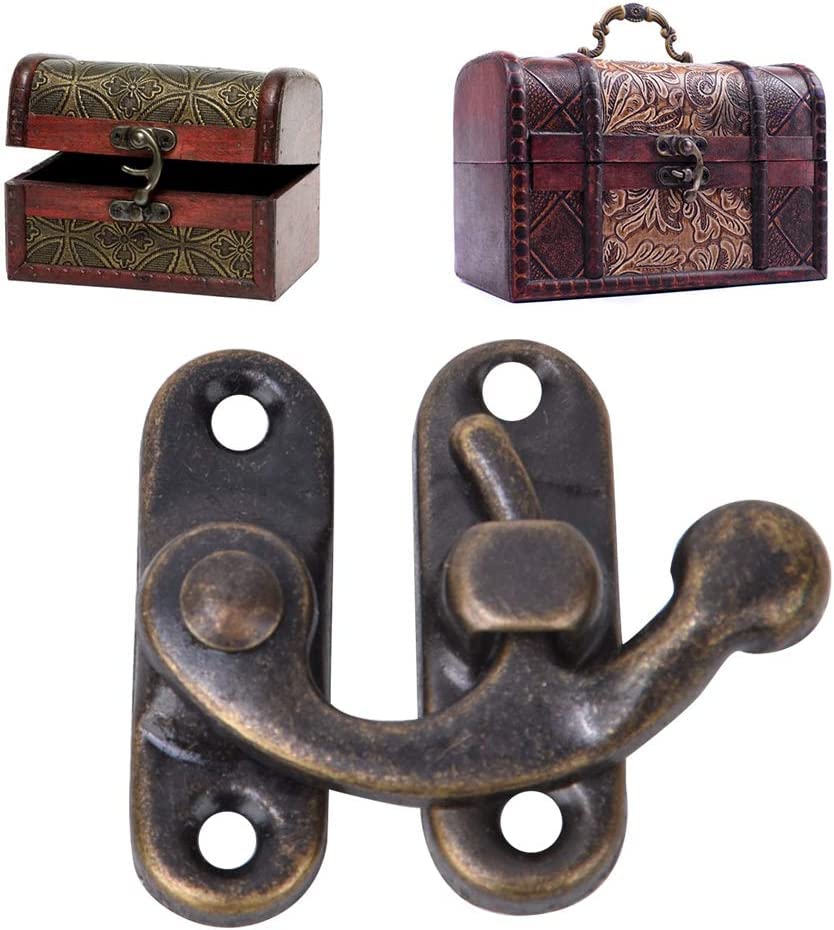 Box Latch Hasps, Antique Right Latch Hook Hasp Retro Style Iron Latch Hook Hasp for Jewelry Gift Boxes with Screws Pack of - (10) 1