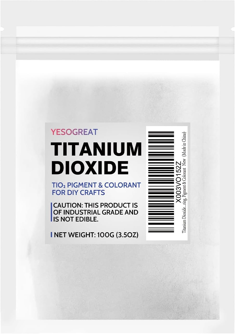 3.5oz Titanium Dioxide, TiO2 Pure Titanium Dioxide for Soap Making, Whitening Colorant for Crafts Paints, Titanium Dioxide Powder Resealable Pouch