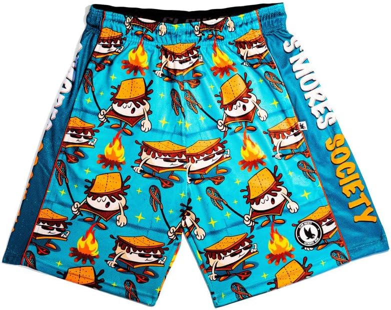 Flow Society S'Mores Society Attack Boys Shorts - Kids Athletic - Basketball - Baseball - Hockey - Football - Lacrosse - Blue