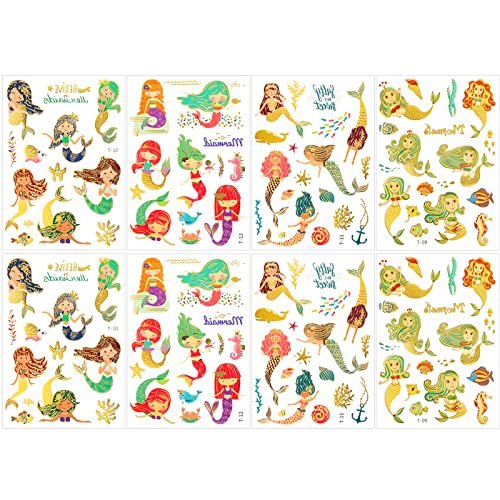 Qpout - Juego De Tatuajes De Sirena Con Purpurina Metálica, Tatuajes Temporales De Sirena...