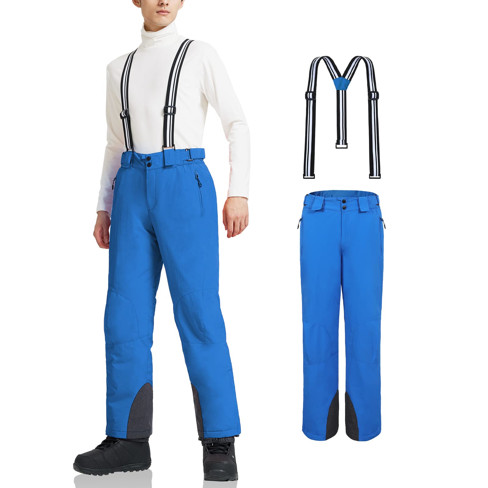 AOLI RAY Herren Skihose Snowboardhose Trägerhose Wasserdicht Gefüttert Winddicht Outdoorhose mit Abnehmbar Träger